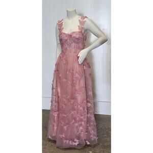 NWT Rose Pink Butterfly Dress Corset Back Formal Prom Wedding Bridesmaid